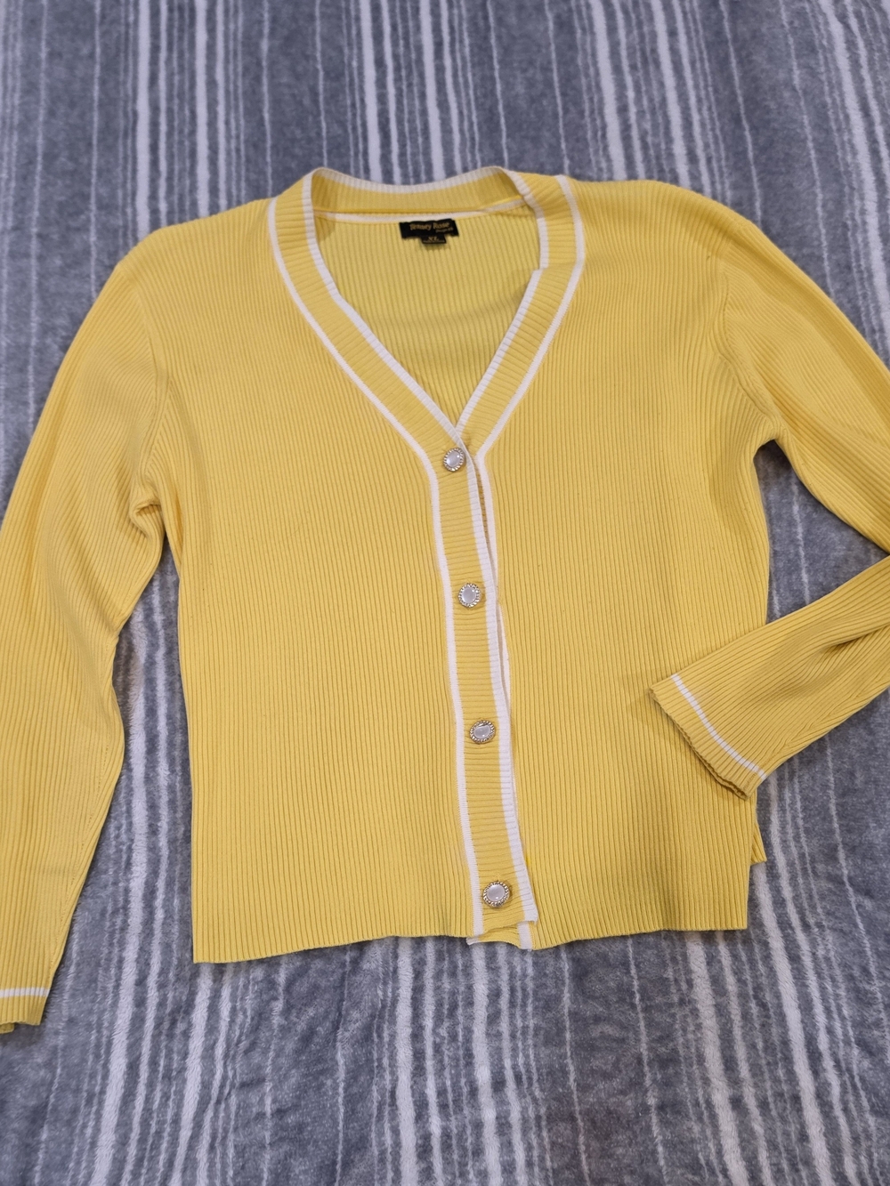 Ribbed V-Neck Yellow Button-Front Cardigan